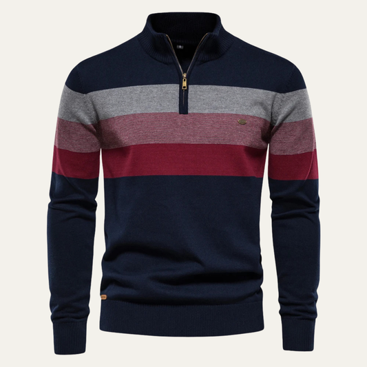 Men's Patchwork Zip Mock Neck Sweater - VibreMode