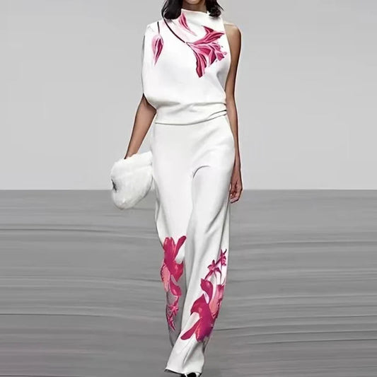 Women's Sleeveless Two Piece Printed Set High Collar - VibreMode