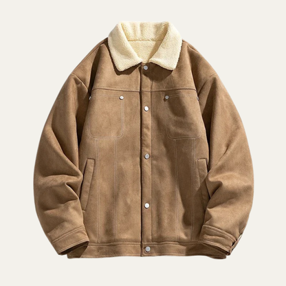 Men's Suede Sherpa Jacket Fleece Lined Shearling Collar