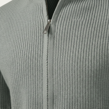 Men's Knit Cardigan Sweater Zip Front Collar Stand