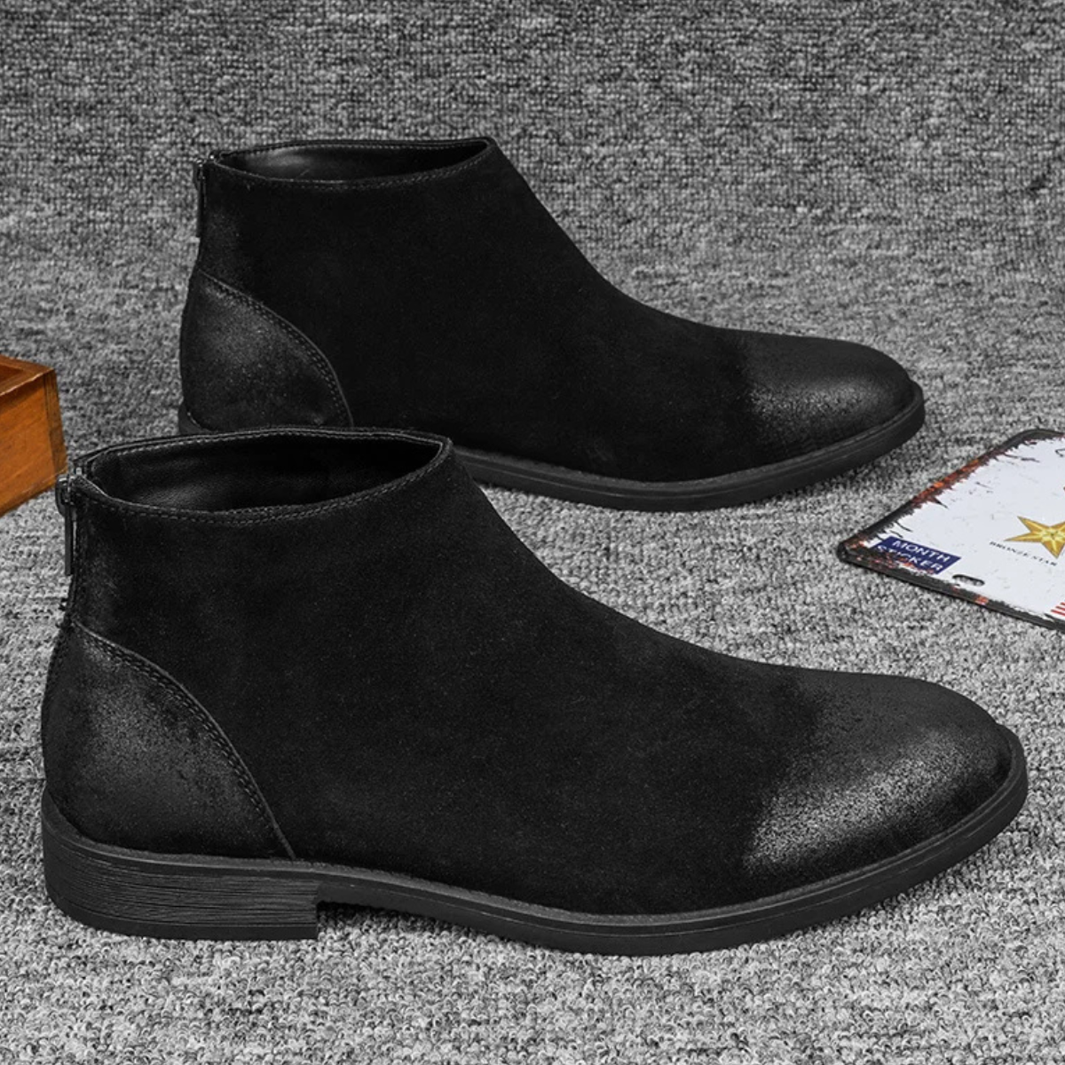 Vicenza Men's Suede Leather Ankle Boots Zip Up