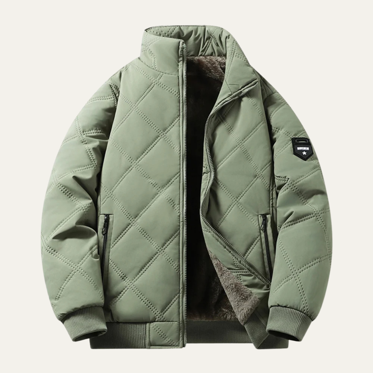 Men's Quilted Jacket Windproof Thermal Padded Fleece Lining Coat
