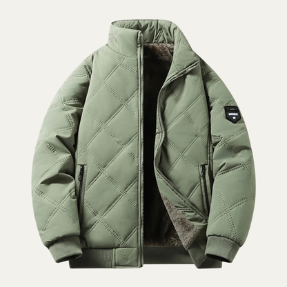 Men's Quilted Jacket Windproof Thermal Padded Fleece Lining Coat