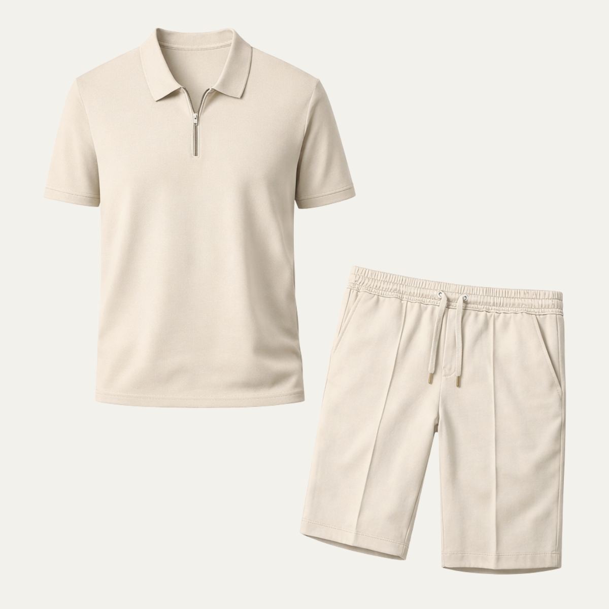 Men's Polo Shirt And Shorts Set Khaki - VibreMode