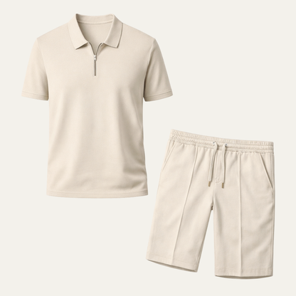 Men's Polo Shirt And Shorts Set Khaki - VibreMode