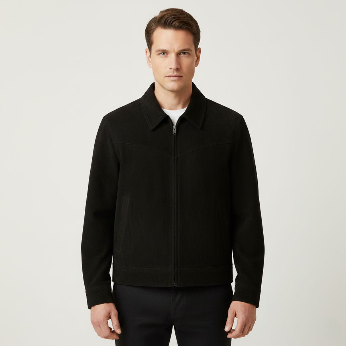 Men's Suede Leather Bomber Jacket Classic Style
