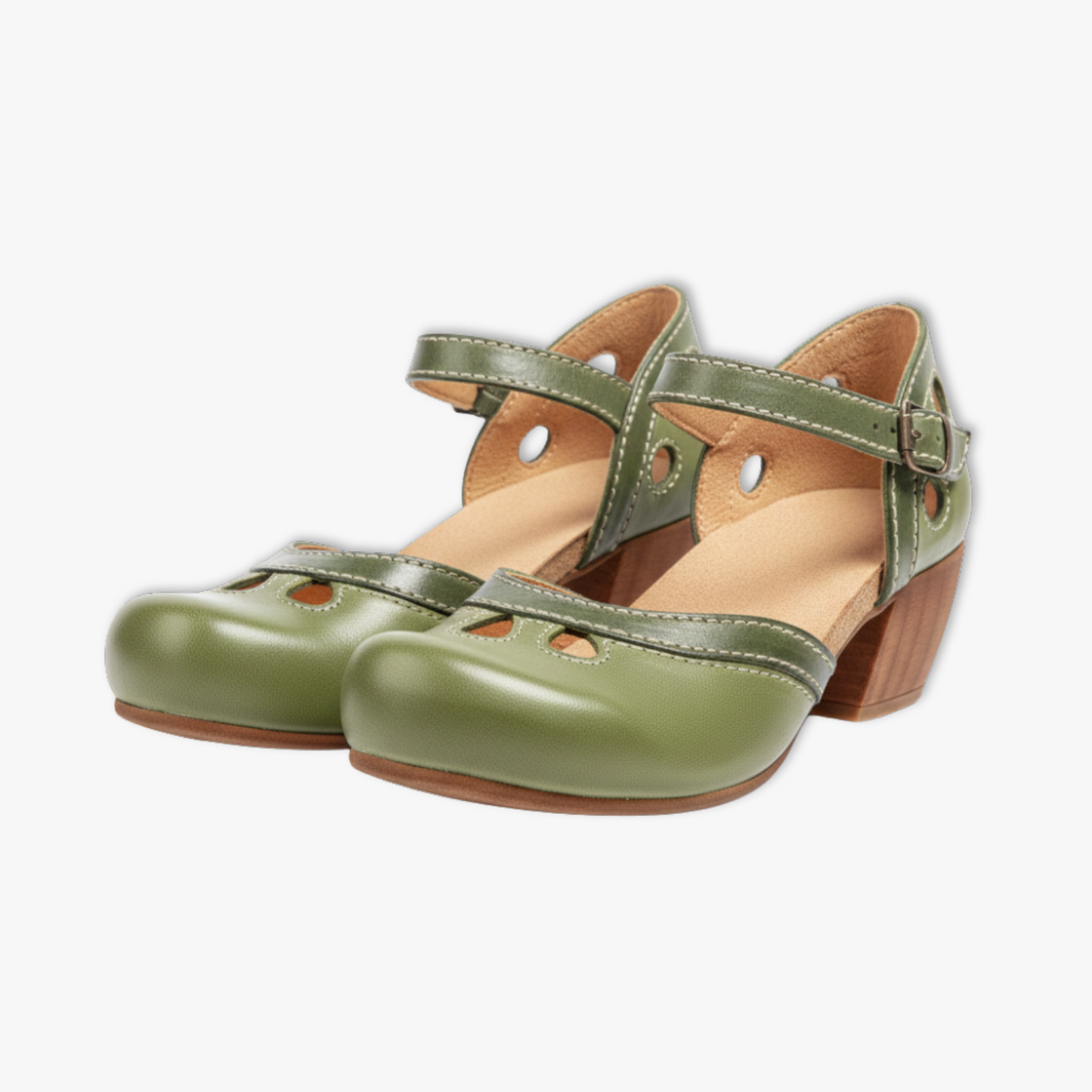 Vintage Style Low Heel Cutout Women's Sandals - VibreMode