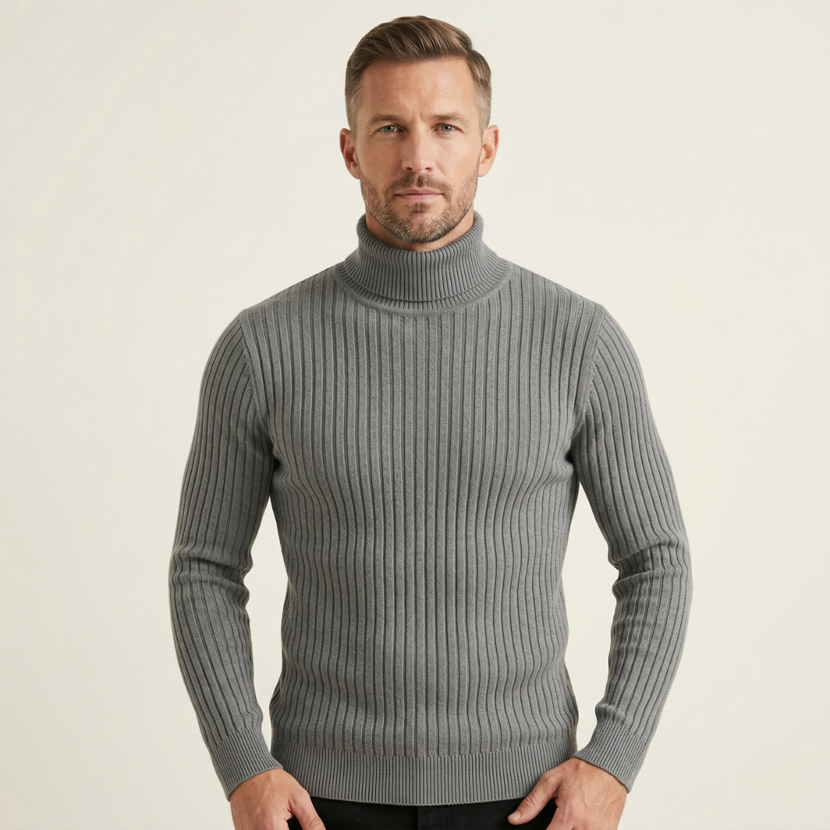 Men's Slim Fit Turtleneck Sweater Ribbed Knit