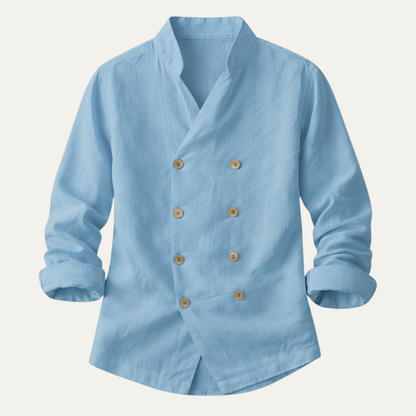 Men's Double Breasted Cotton Linen Shirt