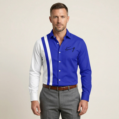 Men's Color Block Striped Dress Shirt