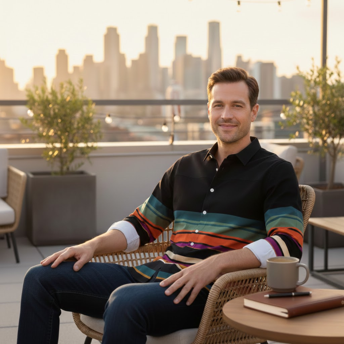 Men's Striped Color Block Shirt