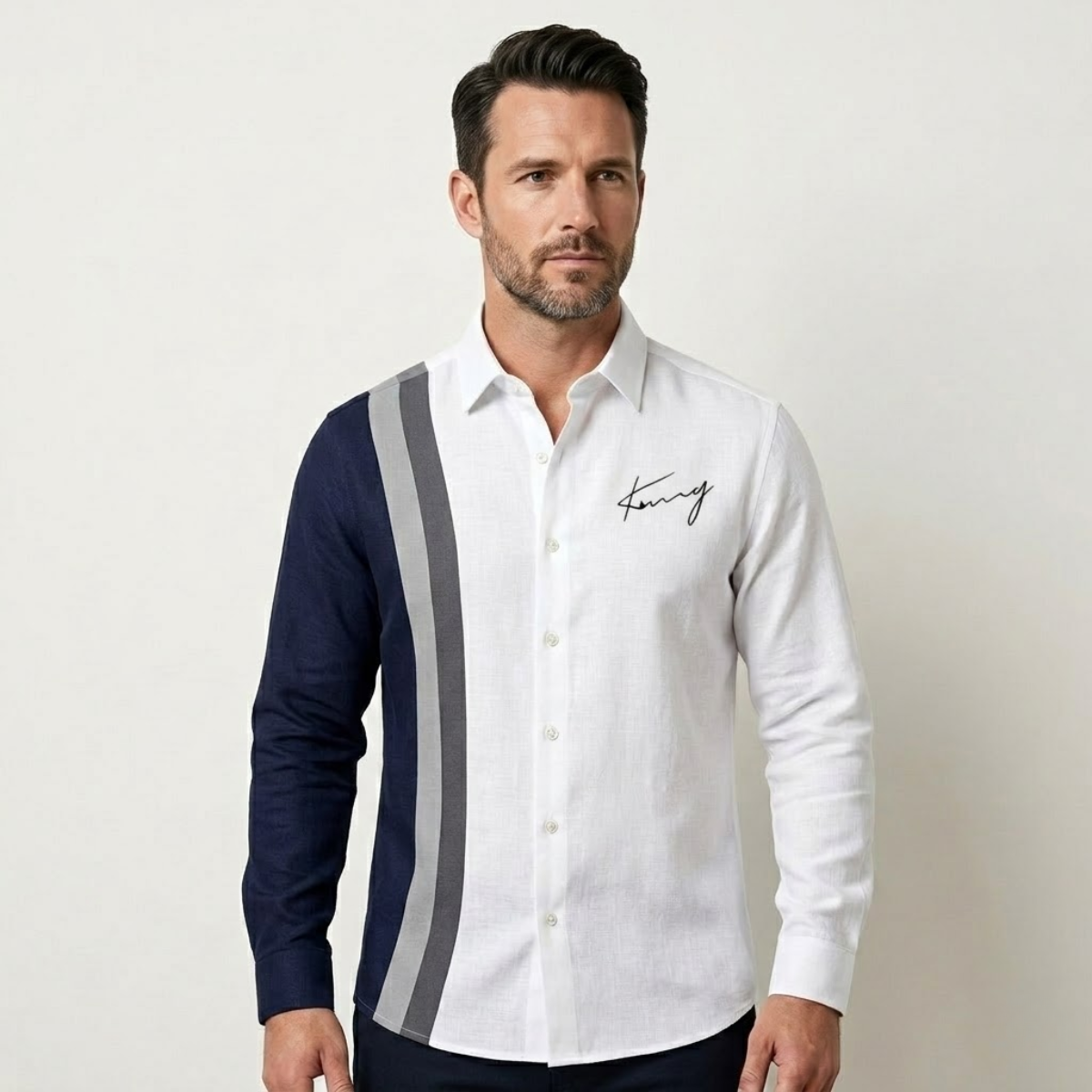 Men's Color Block Striped Dress Shirt