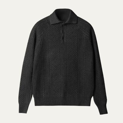 Men's Textured Knit Sweater Turn Down Collar - VibreMode