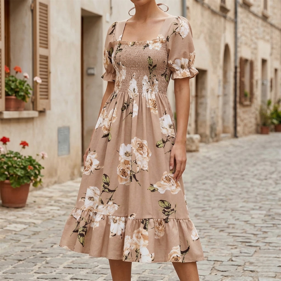 Women’s Midi Dress Puff Sleeve Square Neck Summer Dress