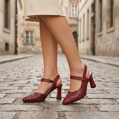 Women’s Pointed Toe Heels Floral Cutout Slingback Pumps