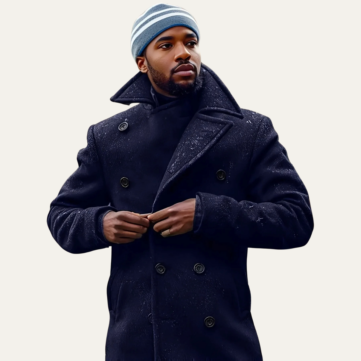 Men's Wool Peacoat Double Breasted Navy Blue