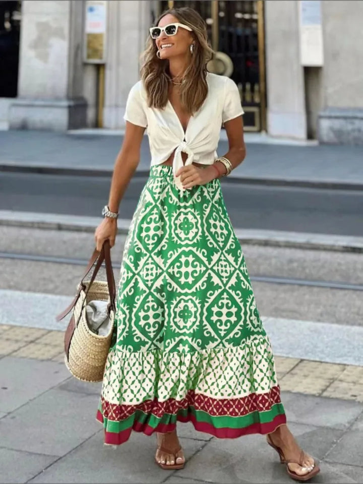 Women's Floral Maxi Skirt Elastic Waist