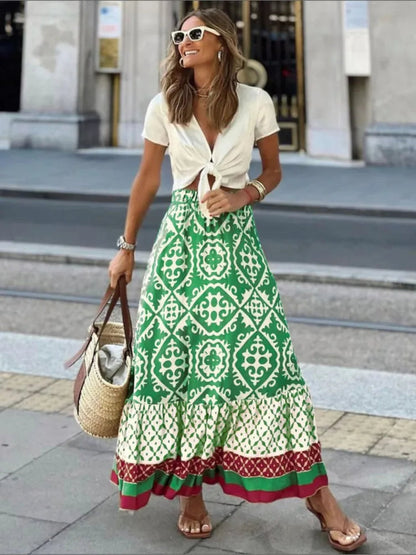 Women's Floral Maxi Skirt Elastic Waist