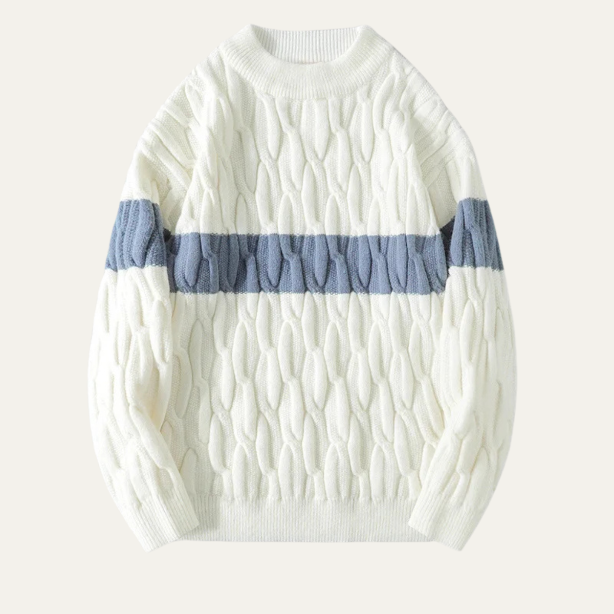 Men's Cable Knit Sweater Contrast Stripe