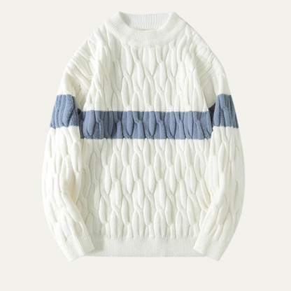 Men's Cable Knit Sweater Contrast Stripe