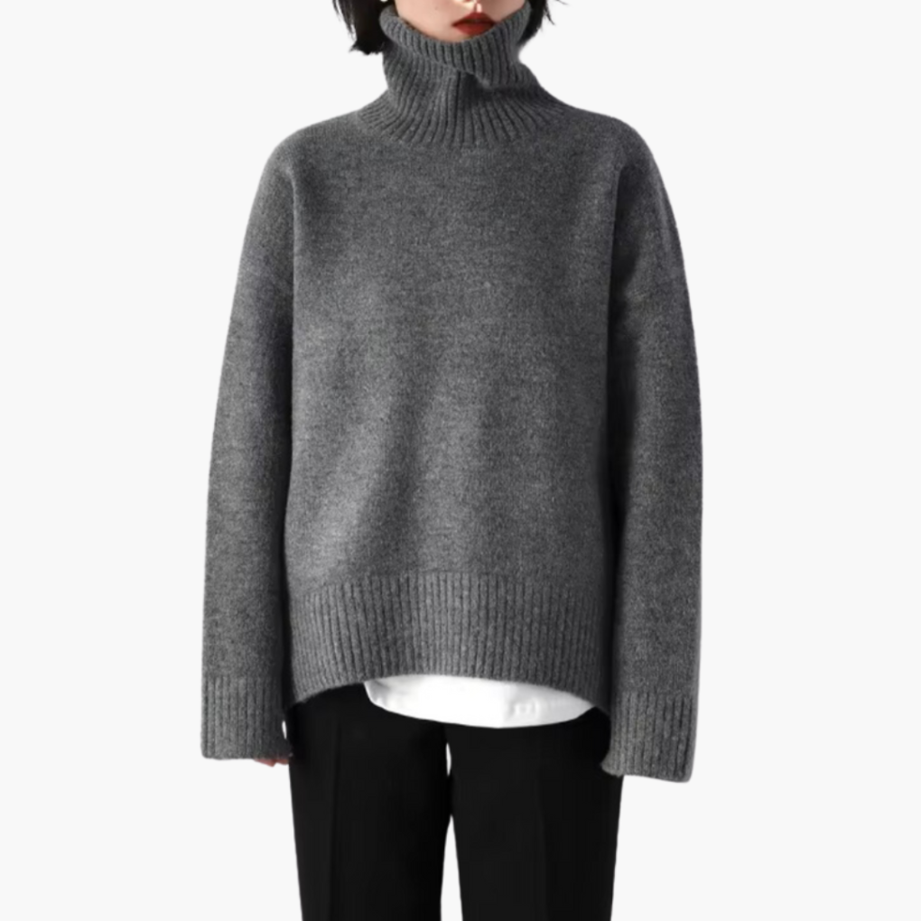 Women's Long Sleeve Turtleneck Sweater Ribbed Texture - VibreMode