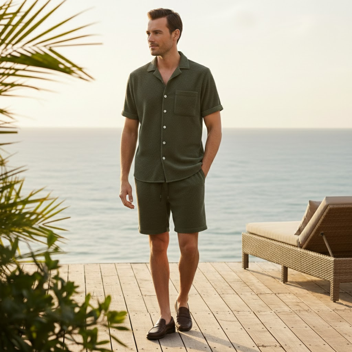 Men's Corduroy Shirt And Shorts Summer Set
