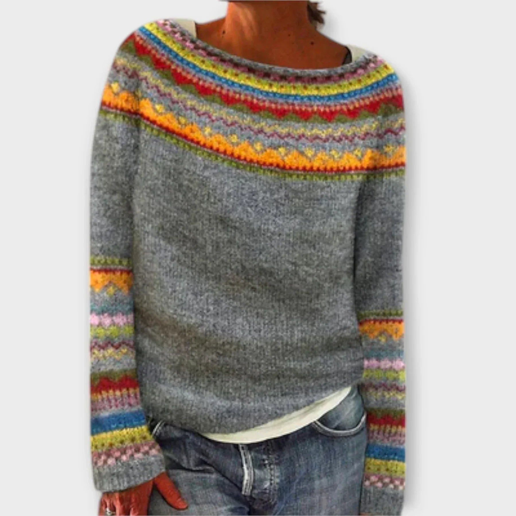 Women's Vintage Crewneck Fair Isle Sweater - VibreMode