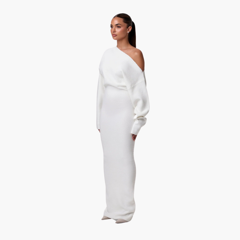 Women's Off-Shoulder Knit Evening Dress - VibreMode
