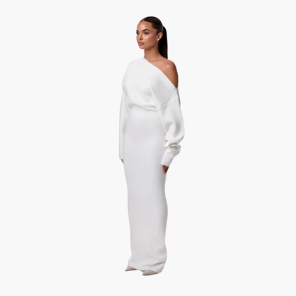 Women's Off-Shoulder Knit Evening Dress - VibreMode