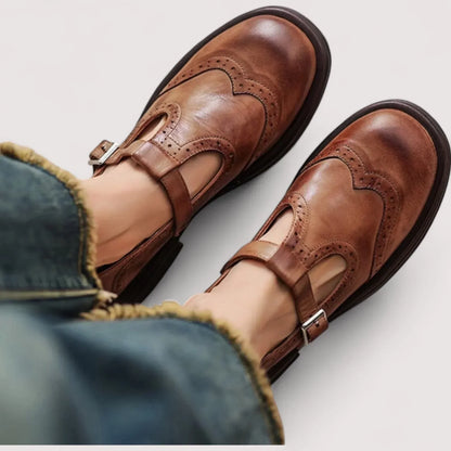 Red Womens Flat Mary Jane Shoes - VibreMode