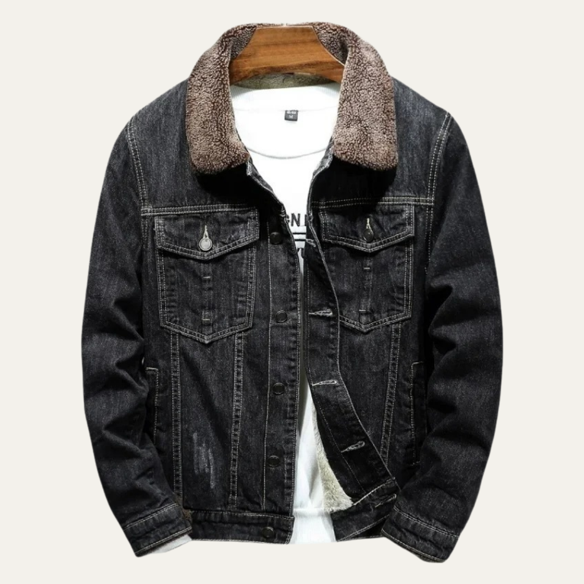 Men's Fleece Lined Denim Winter Jacket - VibreMode