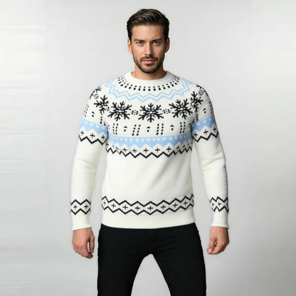 Men's Round Neck Snowflake Knit Christmas Sweater
