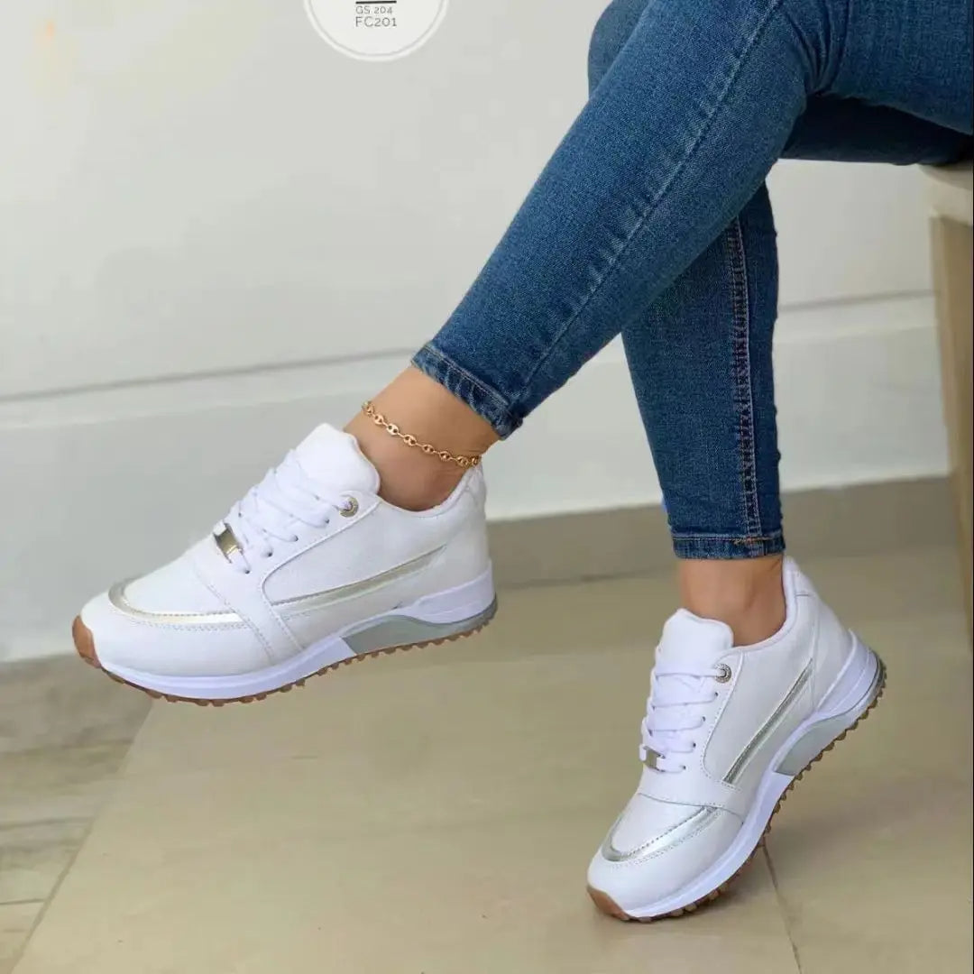 Women's Leather Sneakers Mesh Patchwork - VibreMode