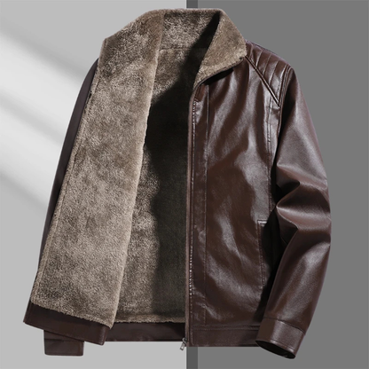 Men's Leather Jacket Fleece Lined Zip Up Coat