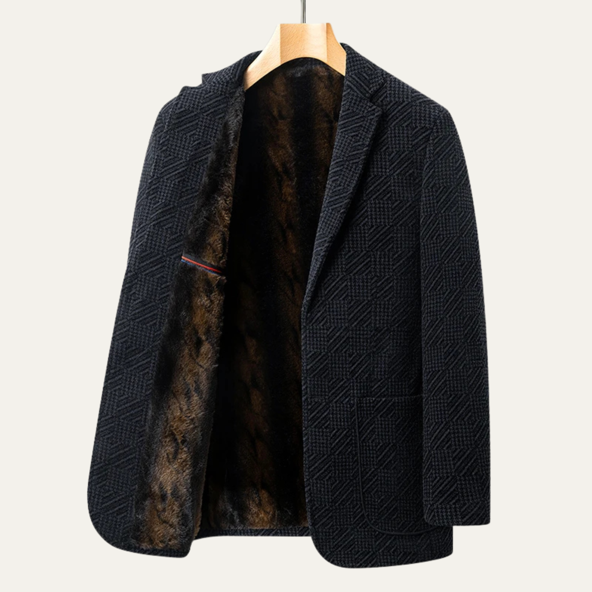 Mens Business Blazer Chenille Soft Fur Lined Navy