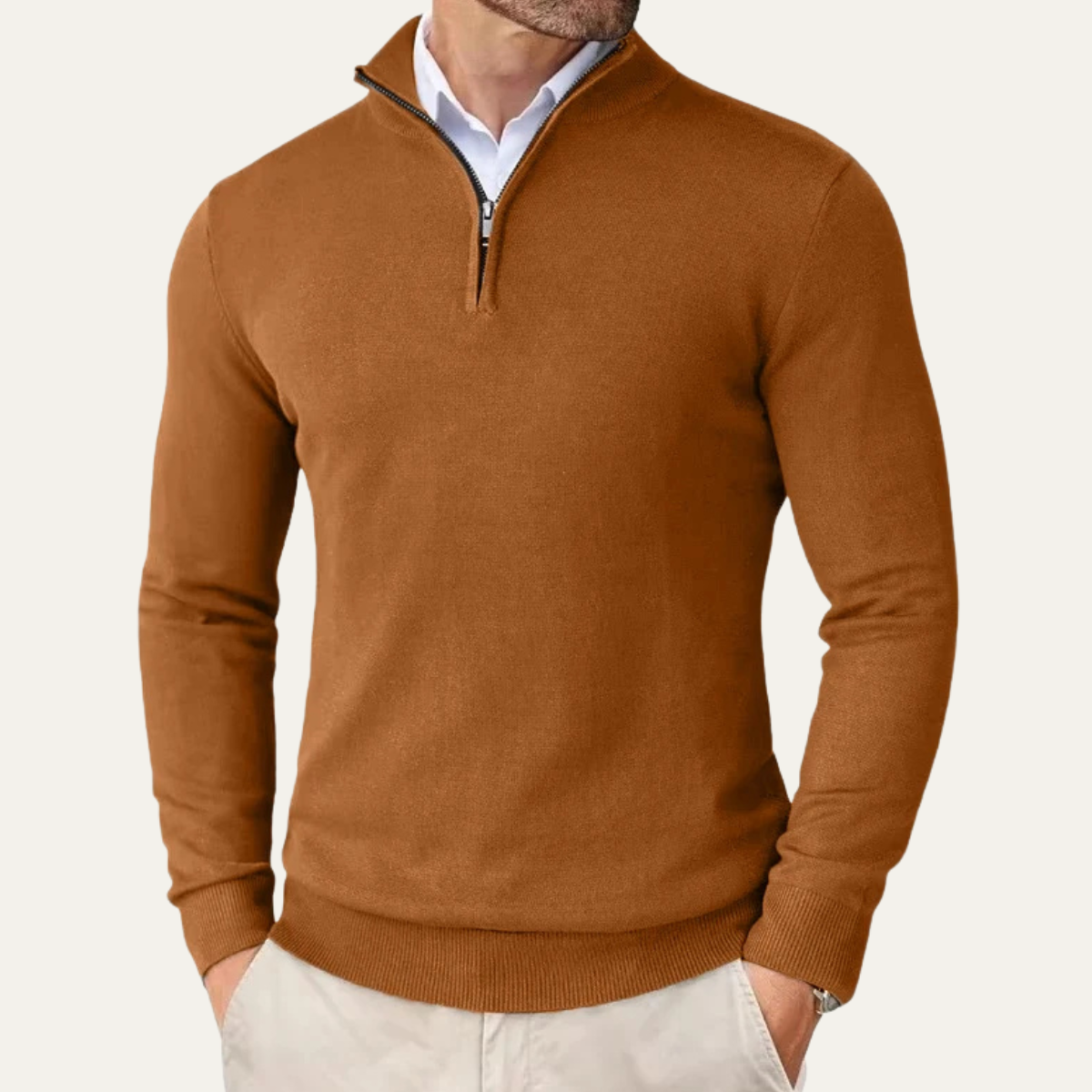 Men's Quarter Zip Knitted Sweater Mock Neck