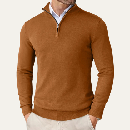 Men's Quarter Zip Knitted Sweater Mock Neck