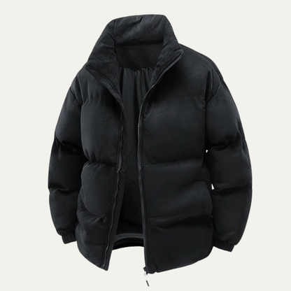 Men's Suede Puffer Jacket Cotton Padded Brown - VibreMode