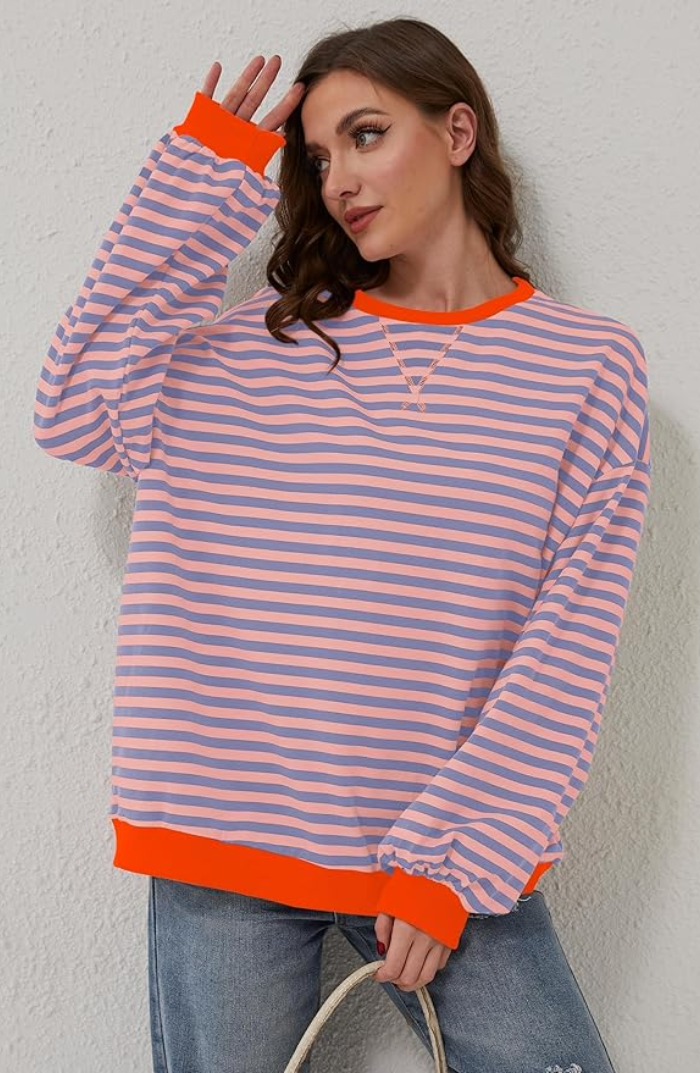 Women's Lightweight Striped Crew Neck Sweater