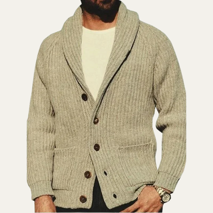 Men's Knit Cardigan Shawl Collar Khaki