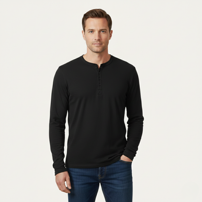 Men's Long Sleeve Henley Shirt Cotton Modern Fit