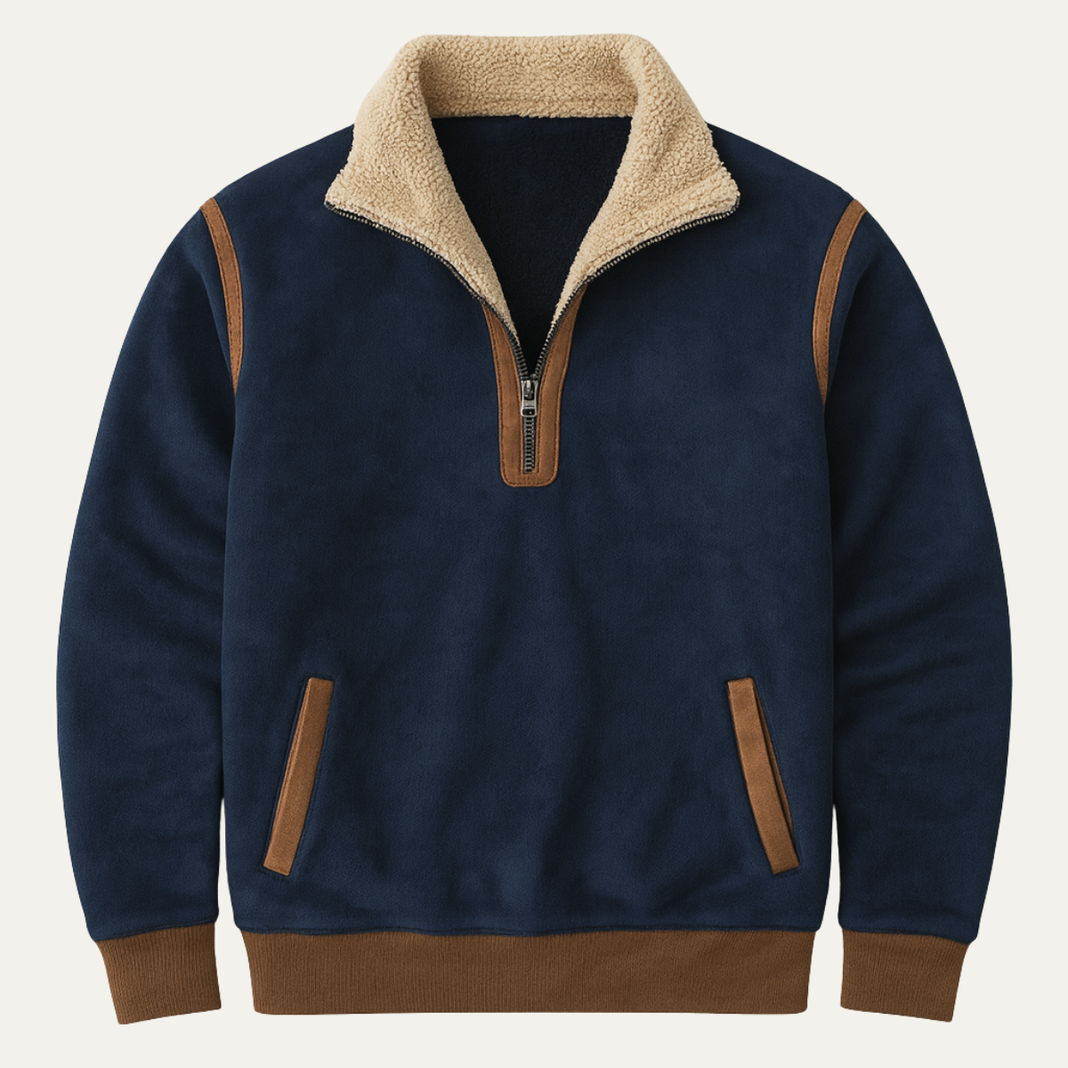 Men's Suede Patchwork Quarter Zip Sweater - VibreMode