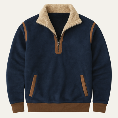 Men's Suede Patchwork Quarter Zip Sweater - VibreMode