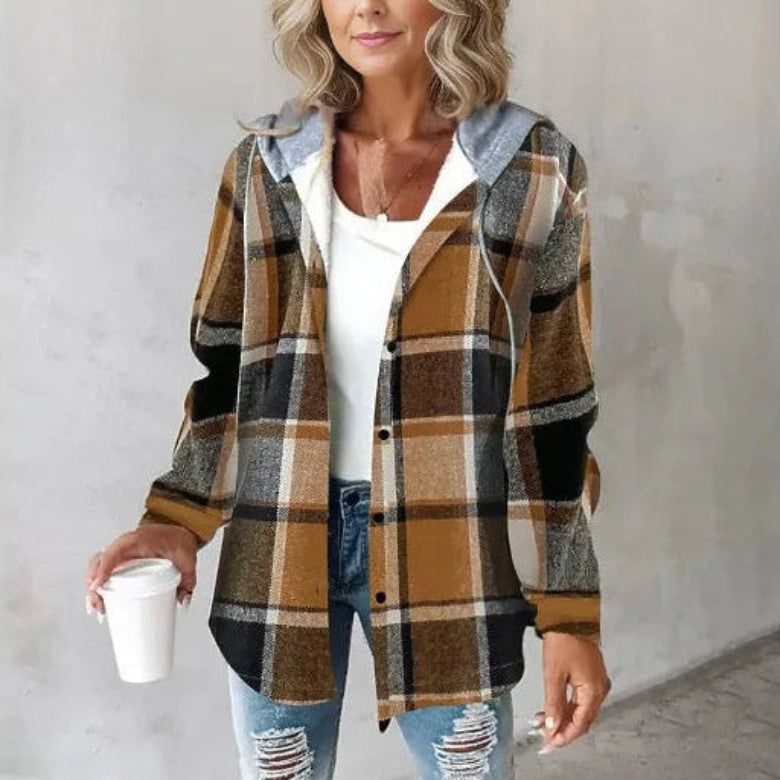 Women's Checked Hooded Wool Coat