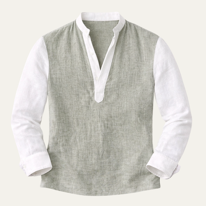 Men's Linen Blend Deep V Neck Shirt Lightweight - VibreMode