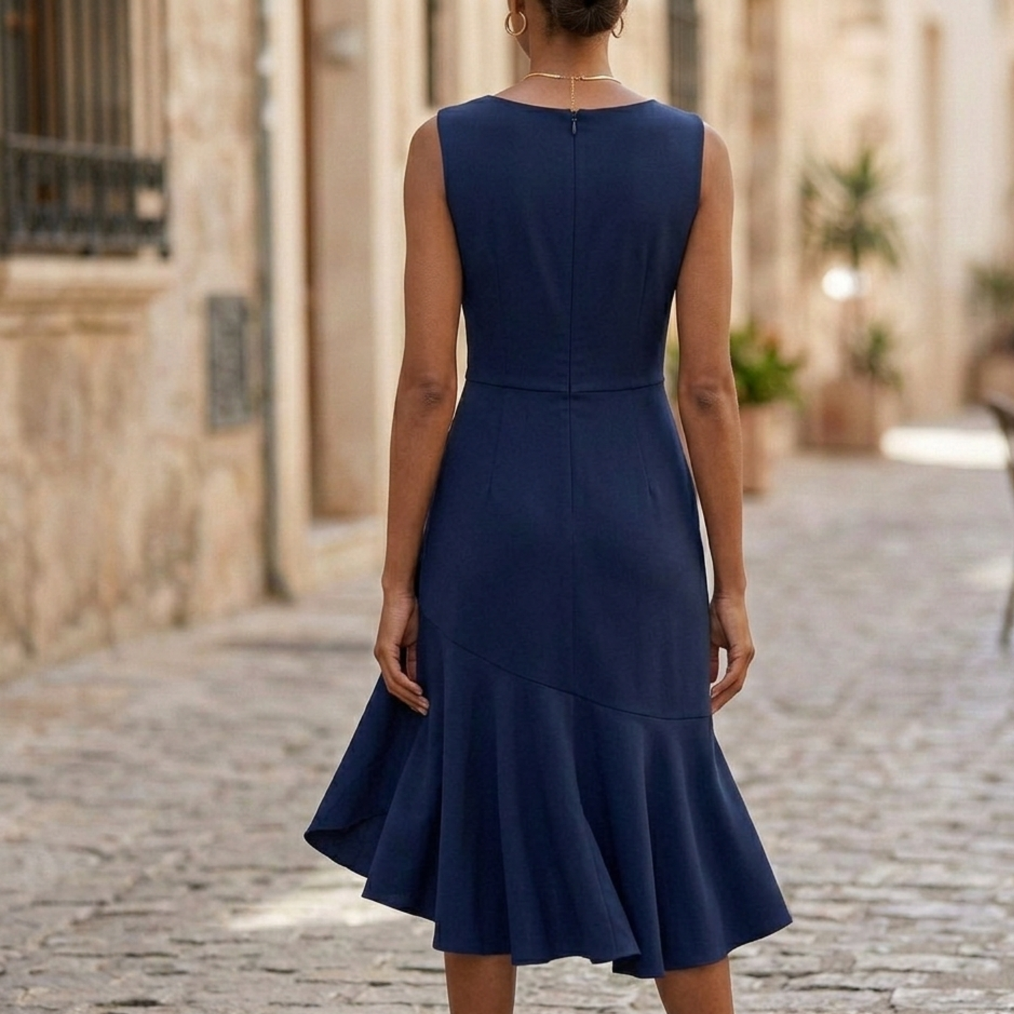 Women’s Sleeveless Ruffle Hem Midi Dress