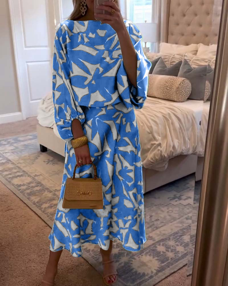 Women's Long Sleeve Two Piece Set Mid Length Skirt