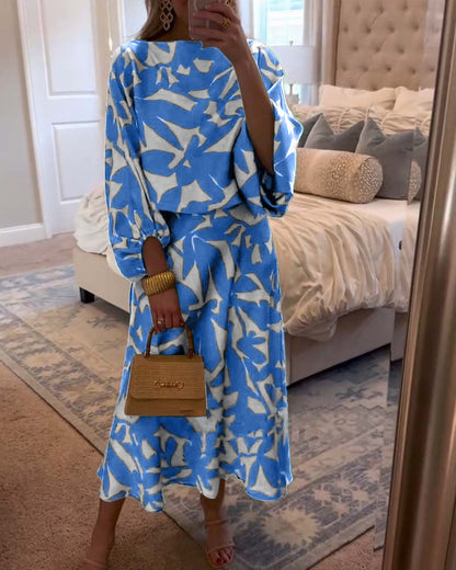 Women's Long Sleeve Two Piece Set Mid Length Skirt