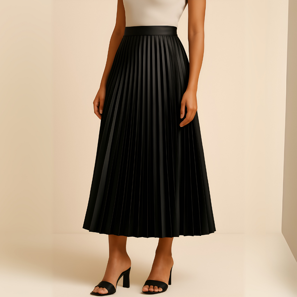 Women's High-Waist Pleated Satin Skirt - VibreMode