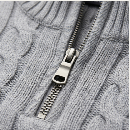Men's Cable Knit Quarter Zip Sweater High Neck